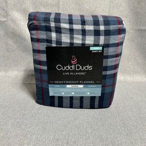 Cuddl Duds Sheet Set Twin Blue Heavyweight Flannel Plaid 100% Cotton